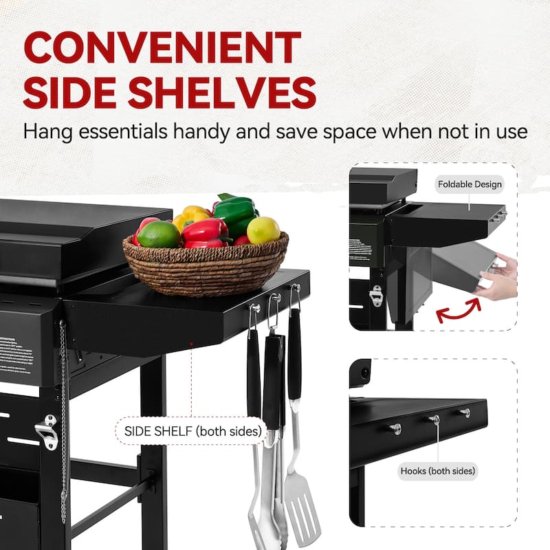 Royal Gourmet, Gas Griddle with Hood and Collapsible Side Shelves