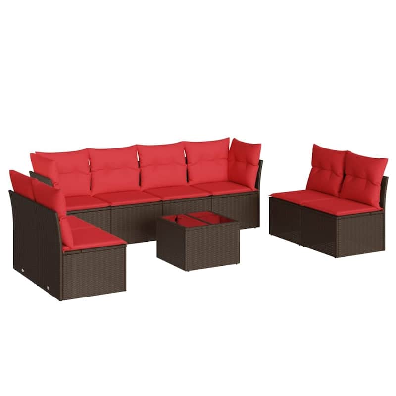 vidaXL 8/9 Piece Patio Sofa Set with Cushions Brown/Gray Poly Rattan - 24.4 x 24.4 x 27.2