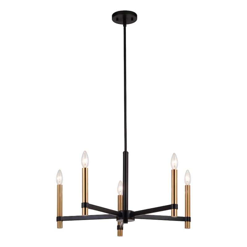 Damen 5 Light Black and Brass Contemporary Candle Chandelier - 25-in W x 18.5-in H x 25-in D