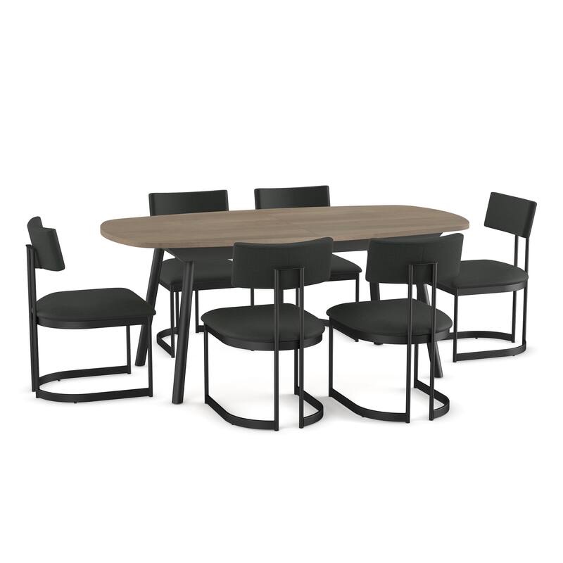 Amisco Gibson Table and Lucio Chairs 7-Piece Dining Set - Light Beige Top / Black Polyester / Black Metal