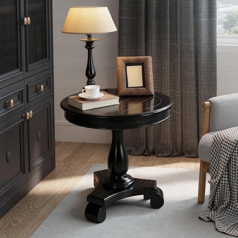 Copper Grove Sierra Round Wood Pedestal Side Table