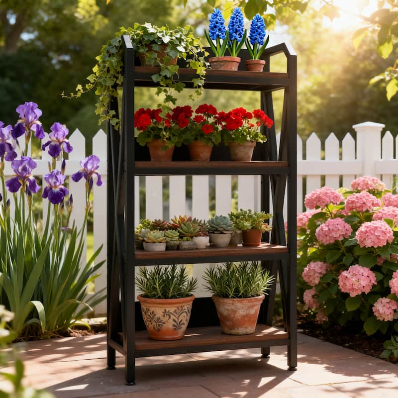 Anmytek 56.30'' Bakers Rack 4 Tier Industrial Farmhouse Shelf Heavy Duty Kitchen Garage Storage 240 LB Capacity