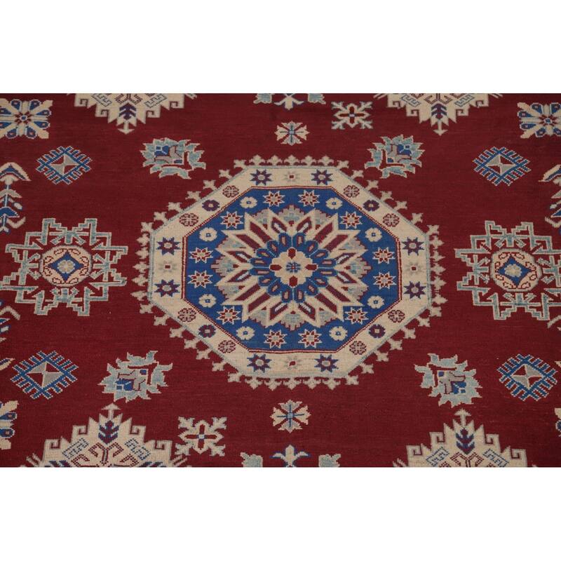 Geometric Red Kazak Area Rug Wool Carpet - 8'0" x 11'8"