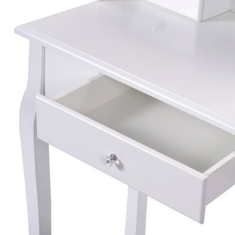 White Vanity Makeup Dressing Table with Mirror + 3 Drawers - 29.5" x 16.0" x 57.0" (L x W x H)