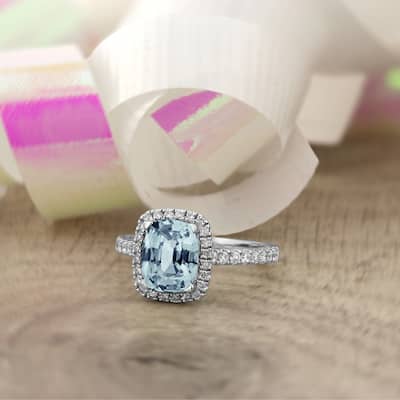Auriya 1 1/8ct Cushion-cut Aquamarine and Halo Diamond Engagement Ring 3/8ctw 14k Gold