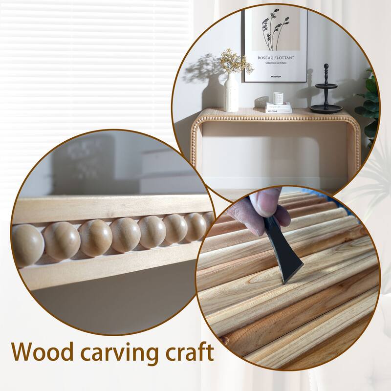 Modern Natural Wood Console Table, Curved Waterfall-Style Table with Wood Beads, for Entryway, Hallway, Living Room and Foyer