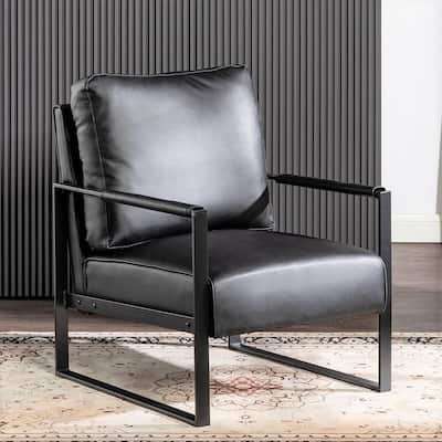 Hosam 25.4" PU/Microfiber Upholstery Metal Arms Chair