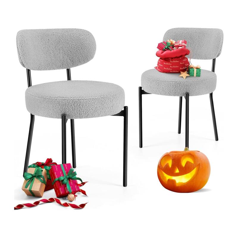 Sherpa Fabric Upholstered Dining Chairs Set with Backrest For Dining Room, Kitchen, Living Room (Set of 4) - 16*18*36 INCH - Set of 2 - Brown - Dining Height