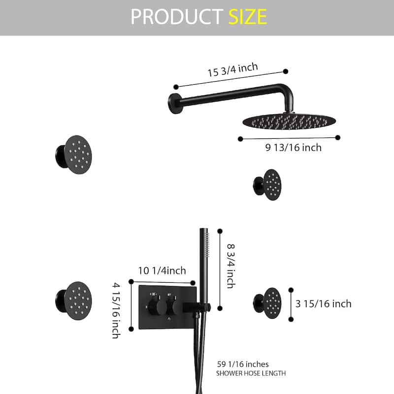 Thermostatic Shower System with 10" Ultra-Thin Round Shower Head,Body Jets And Hand Shower