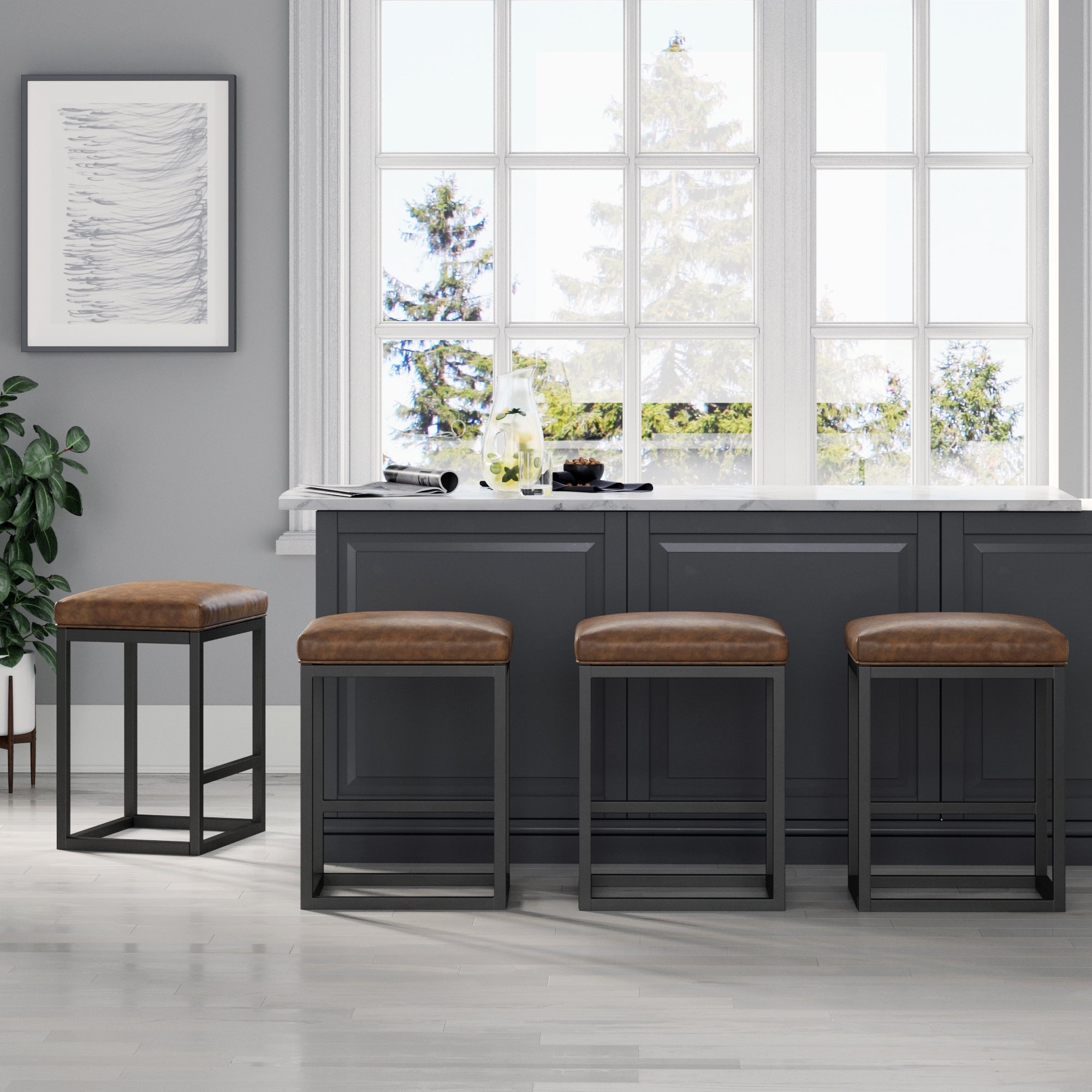 Nathan james nelson bar stool with leather cushion and metal base new arrivals