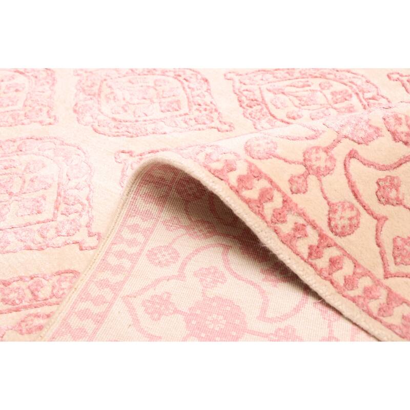 ECARPETGALLERY Hand-knotted Mirzapur Dark Pink, Ivory Silk, Wool Rug - 5'7 x 7'10