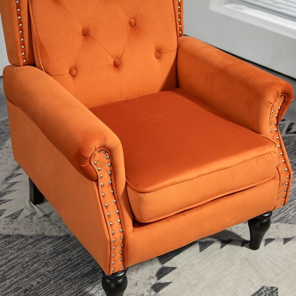 Modern Wood Frame Upholstered Armchair, Nailhead Trim Retro Accent