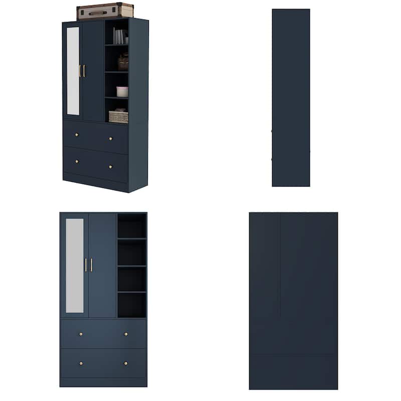 Wardrobe Closet Armoire wi/Mirror & Scalable Hanging Rod Space Saving