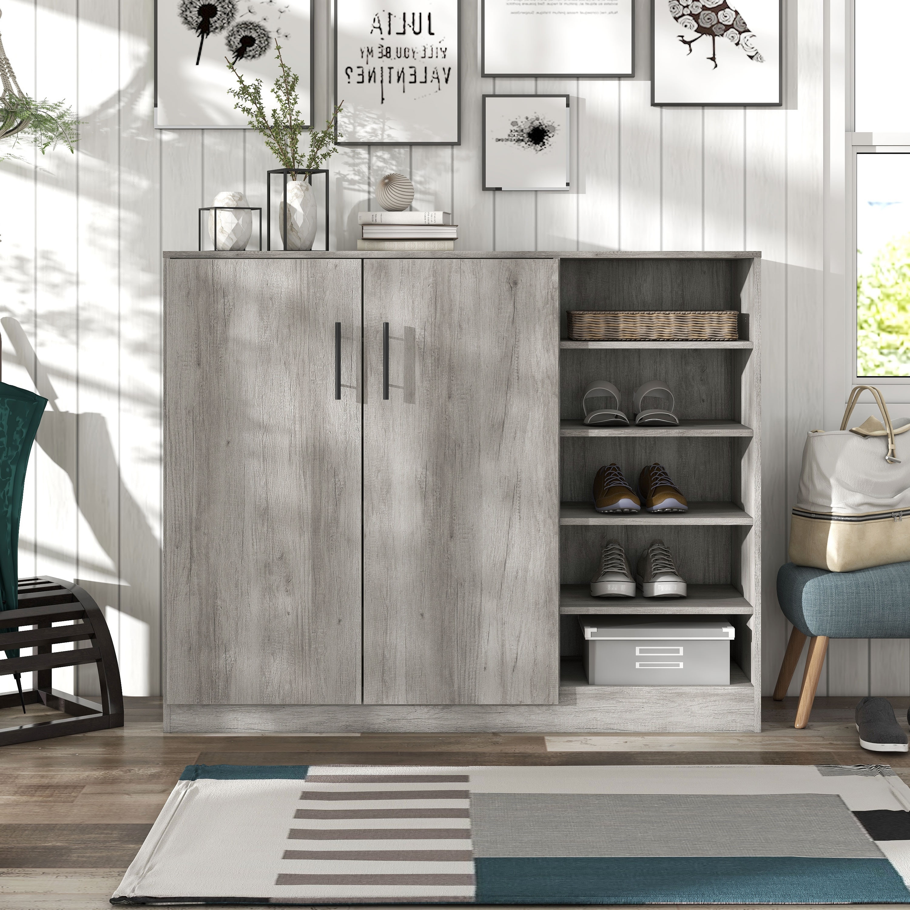 Grey oak outlet shoe cabinet