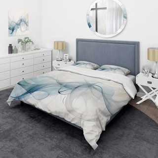 Designart "White Grey Line Art Abstract Calligraphy" White Modern - Bedding Set With Shams