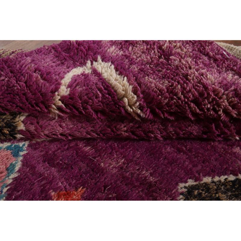 Hand Knotted Oriental 100% Wool Carpet Modern Geometric Purples Moroccan Area Rug - 8' 6'' X 4' 11''