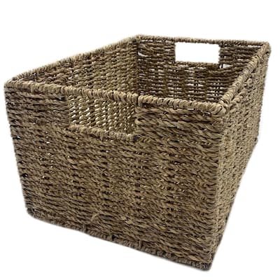 Woven Grass Knock-down Rectangular Storage Baskets (Case of 6)