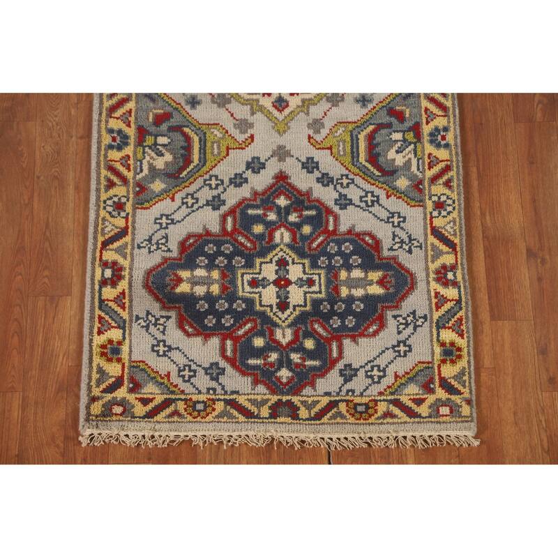 Traditional Grey Kazak Runner Rug Hand-Knotted Wool Carpet - 2'6" x 9'10"
