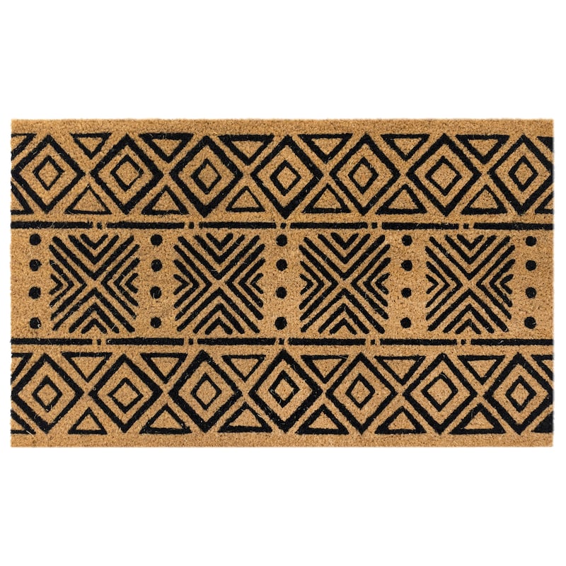 Liora Manne Natura Mudcloth Outdoor Mat Black 18"x30" - 1'6" x 2'6"