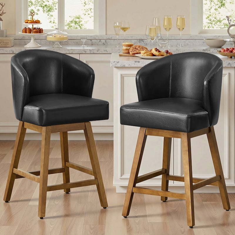 26 Inch Upholstered Swivel Counter Height Bar Stools with Back and Solid Wood Frame - 37.8"H x 20.9"W x 21.3"D