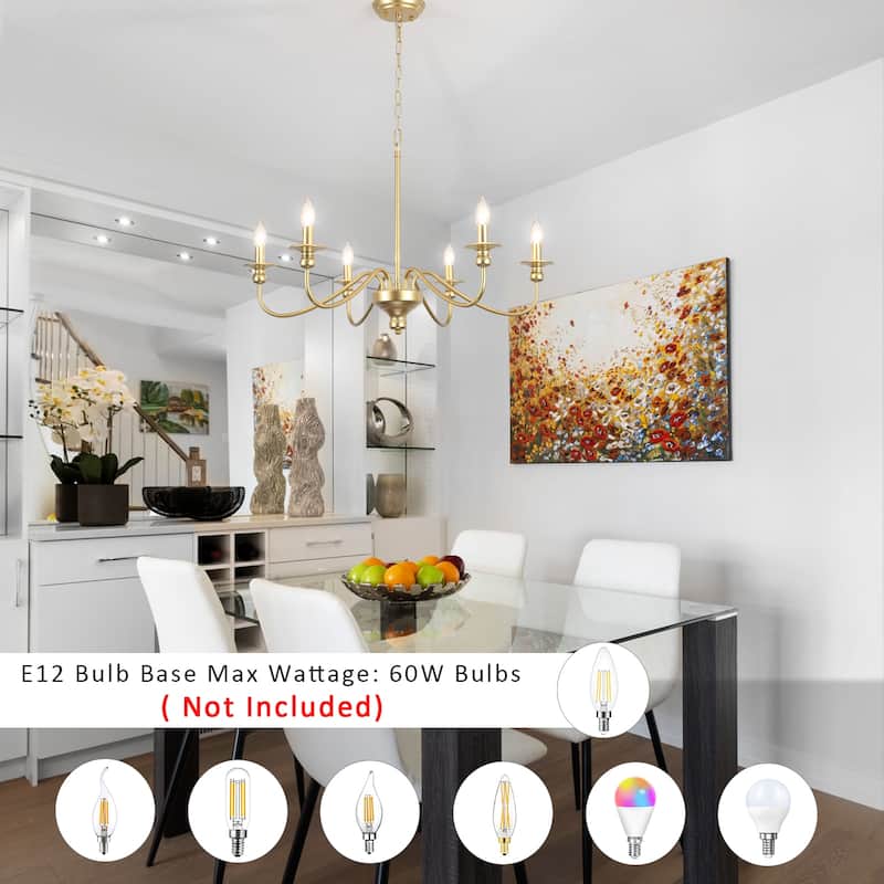Modern Chandelier, Farmhouse 6-Light Metal Candle Chandelier for Dining Room Living Room Bedroom Kitchen - W28.34"x H16.33"