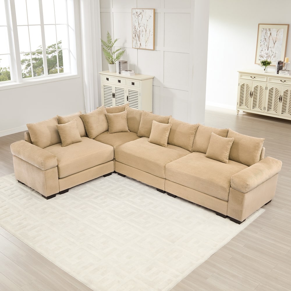 GDFStudio - Corduroy L-Shaped 4-Seater 116.9" Cloud Modular Sectional Couch