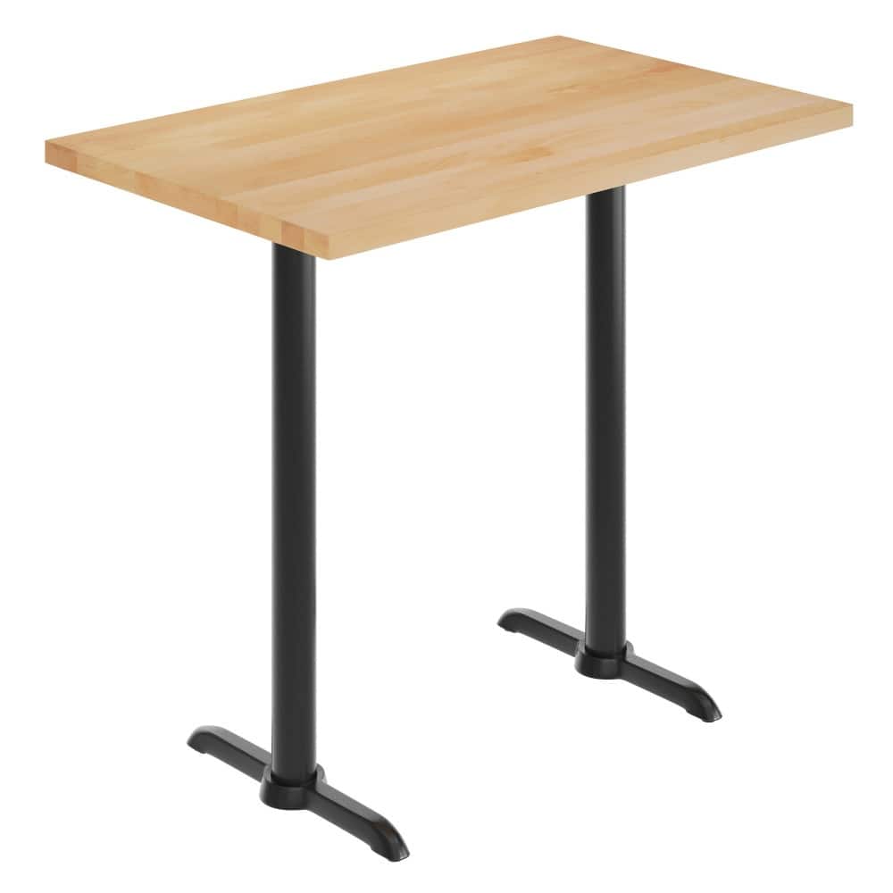 Rectangular Solid Wood Commercial Tabletop w/ Dual 22" x 22" Bar Height T-Bases - 30"W x 48"D x 42"H