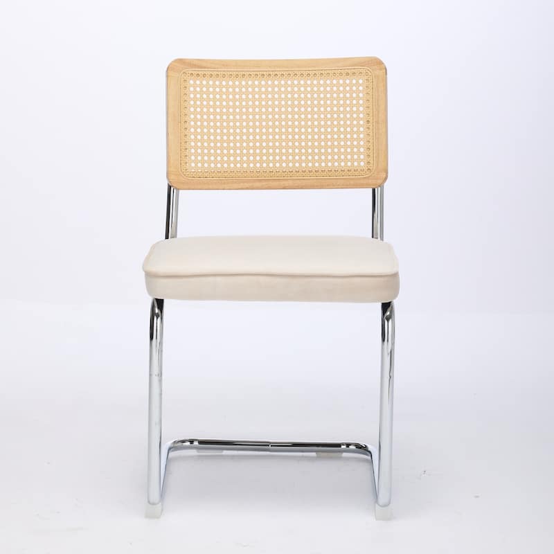 Roomfitters Mid-Century Modern Dining Chairs Set of 2, Velvet Upholstered Rattan Back Cantilever Chairs with Chrome Base
