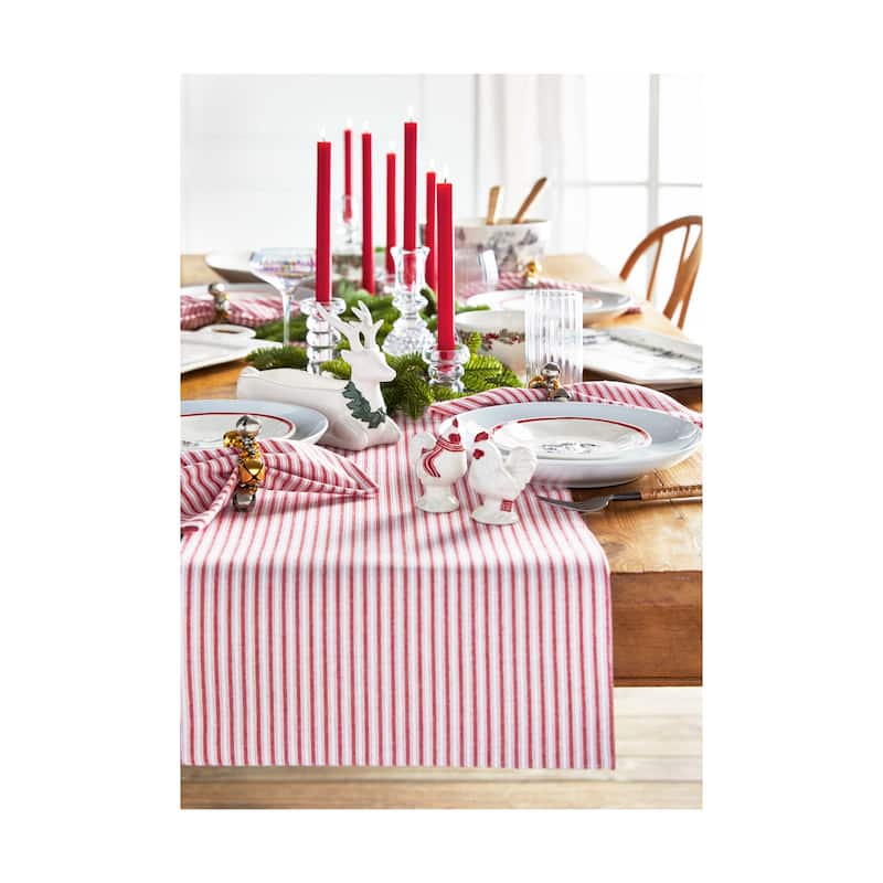 Red Ticking Stripe Cotton Napkins - Set of 4, Machine Washable Kitchen Textiles for Christmas Dining, 20" x 20"