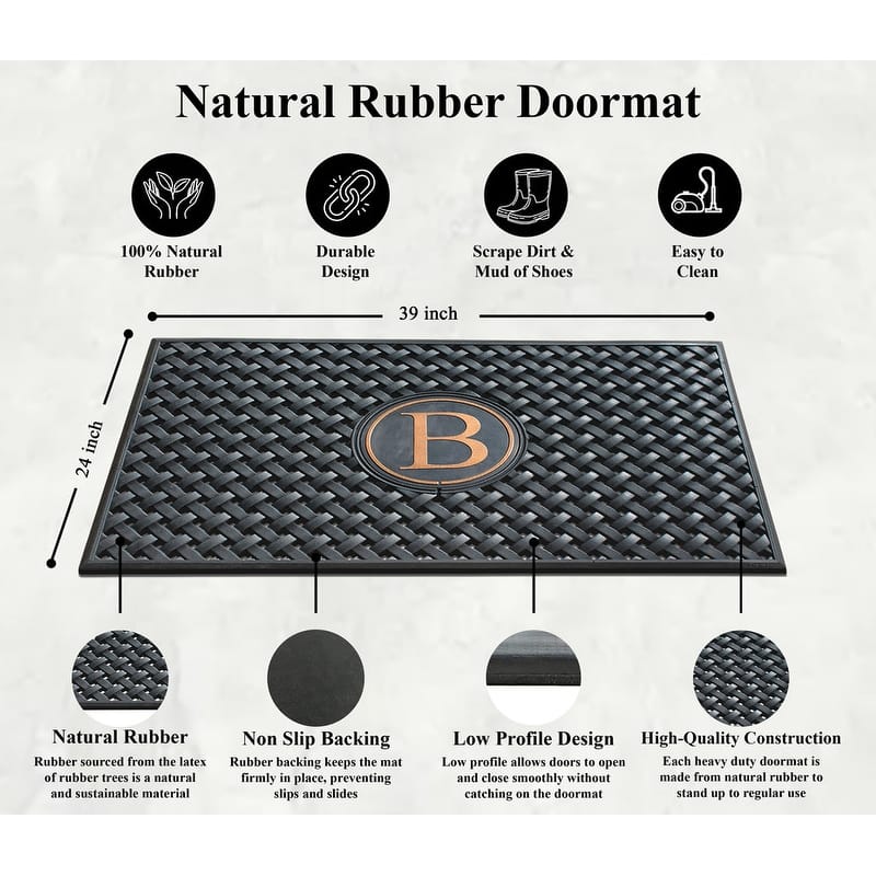 A1HC 100% Pure Rubber Monogrammed Front Door Mat 24" x39" Indoor Outdoor Doormat