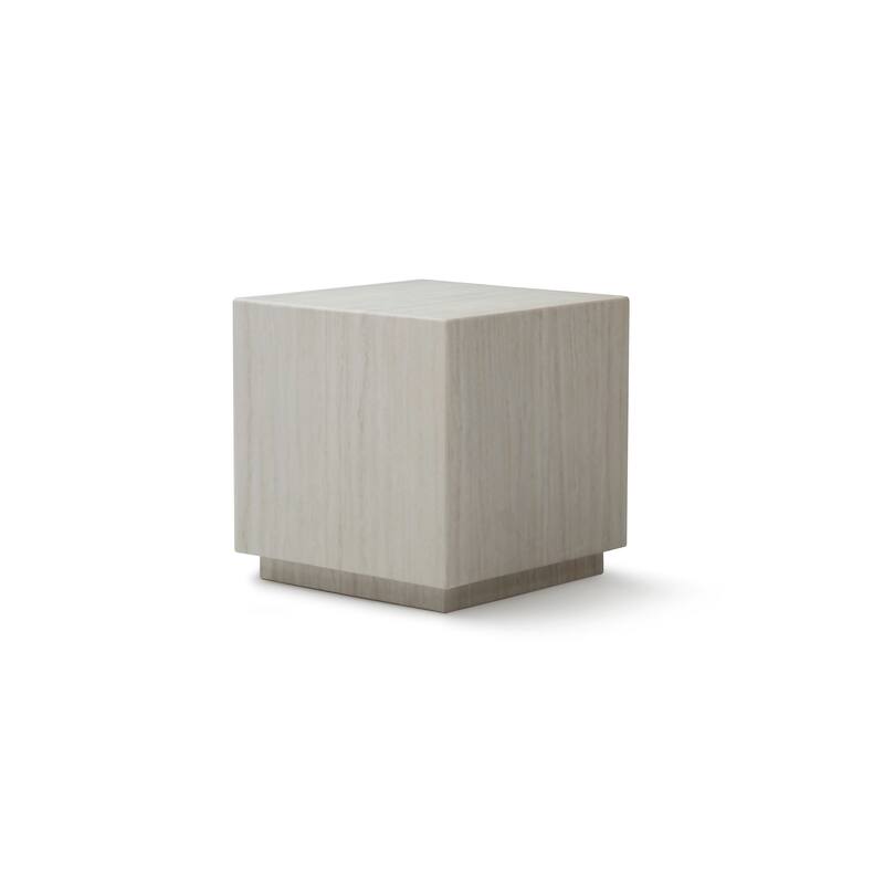 HomeRoots 20" Beige Marble Square Block End Table - 20.00 in. x 20.00 in. x 20.00 in.