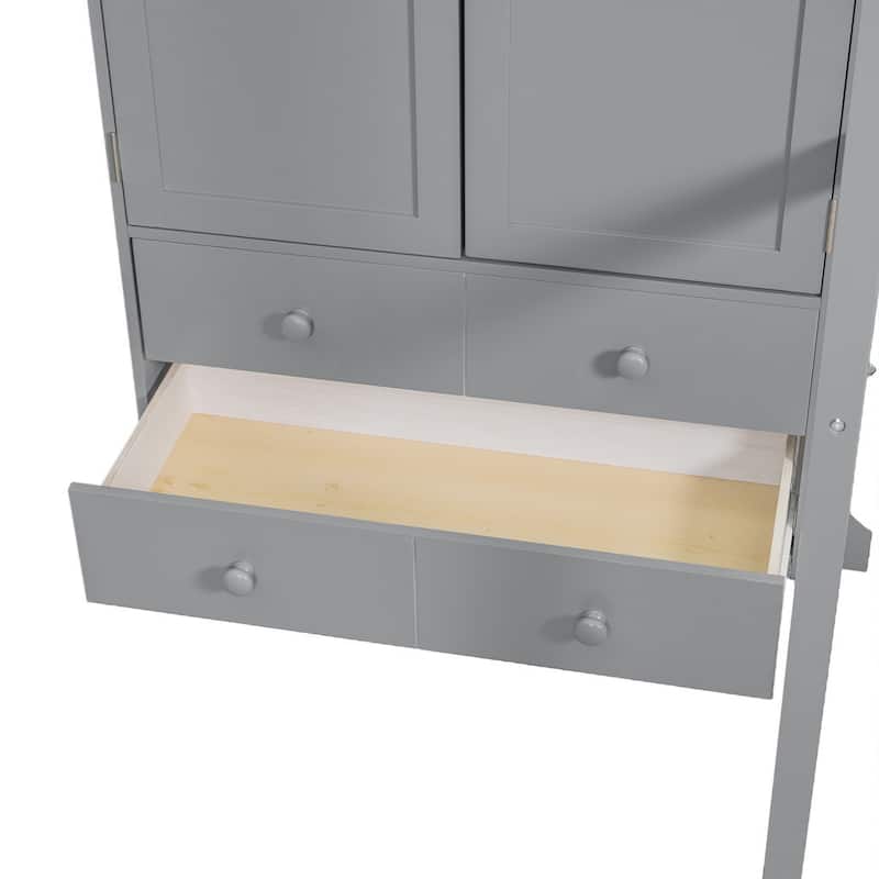 Twin Bunk Bed with Drawers, Wardrobe, Shelves and Hydraulic Lift Storage, Space Saving Bed for Kids Teens