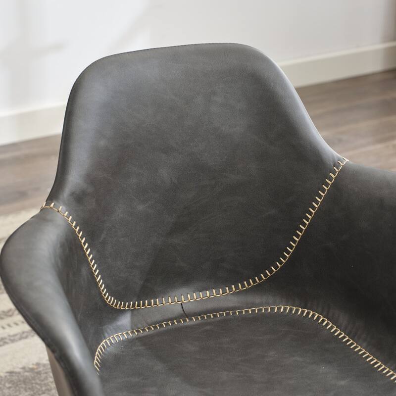 Roomfitters Mid-Century Modern Office Chair, Adjustable Swivel PU Leather Desk Chair with Arms and Reclining Base, Black