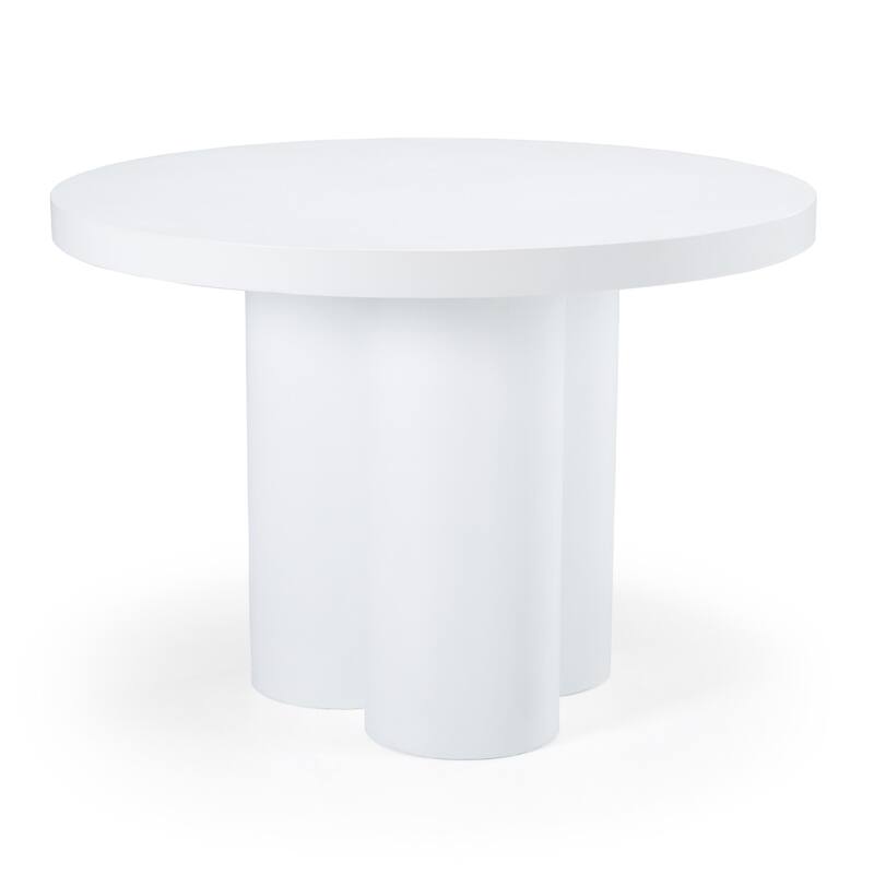 Cid Run Dining Table, White Concrete Abstract Base, Round 43 Inch
