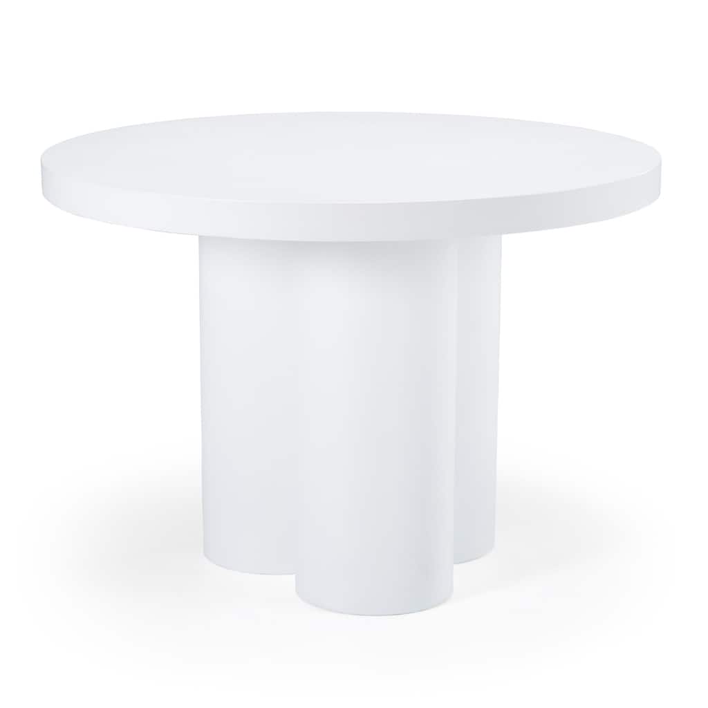 Cid Run Dining Table, White Concrete Abstract Base, Round 43 Inch