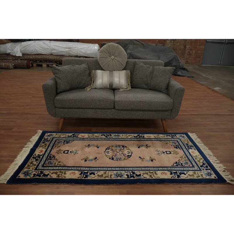 Hand Knotted Oriental 100% Wool Carpet Traditional Floral Pink Art Deco Area Rug - 6' 1'' X 3' 1''