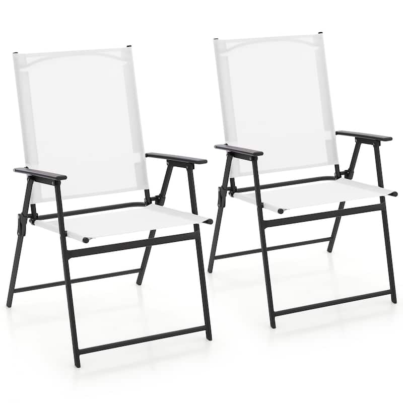 Gymax 2-Piece Patio Folding Chairs High Back Dining Chair Set w/ - White