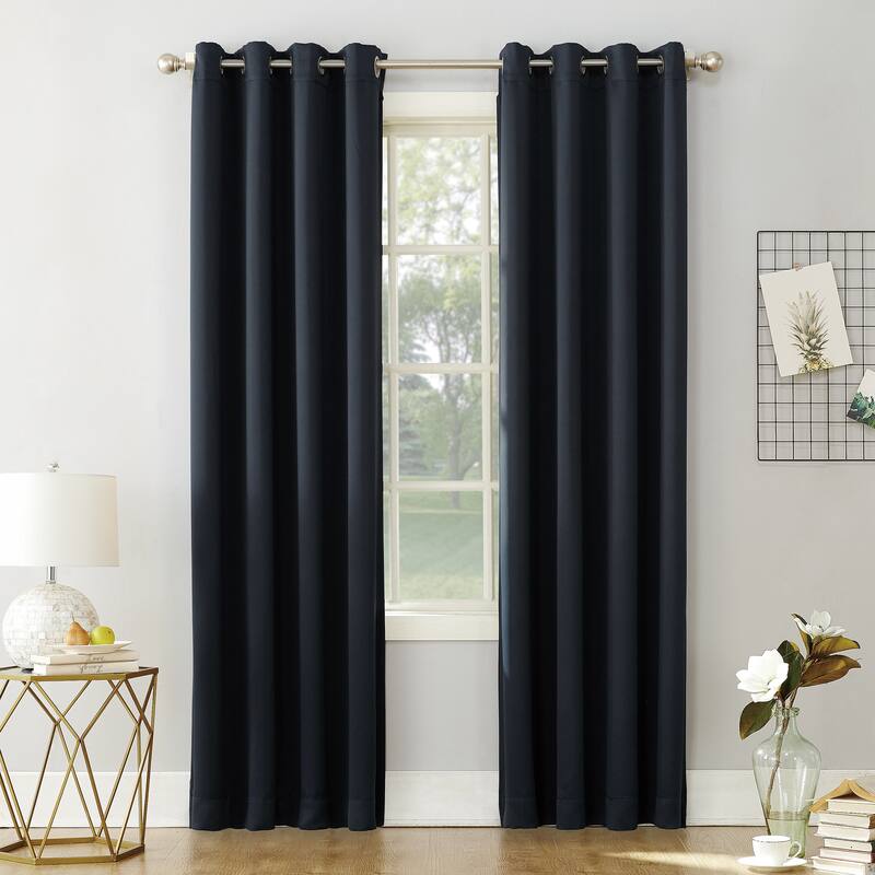 Sun Zero Saxon Energy Saving Blackout Grommet Curtain Panel, Single Panel - 54" x 63" - Navy