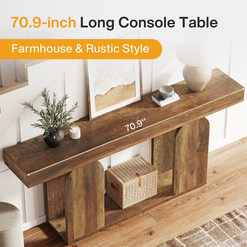 70.87-inch Wood Console Table, Farmhouse Sofa Table with 2-tier storage