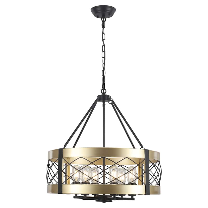 Drum Rustic Hanging Lights 6-Light Adjustable Farmhouse Chandelier Dining Room Light Fixture Kitchen Island Lighting - N/A