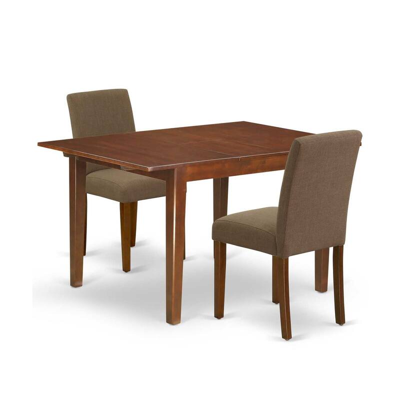 Rectangle Dinette Set - 3Pc Table & 2 Chairs - 42" Table with Butterfly Leaf - Linen Fabric & Mahogany Legs