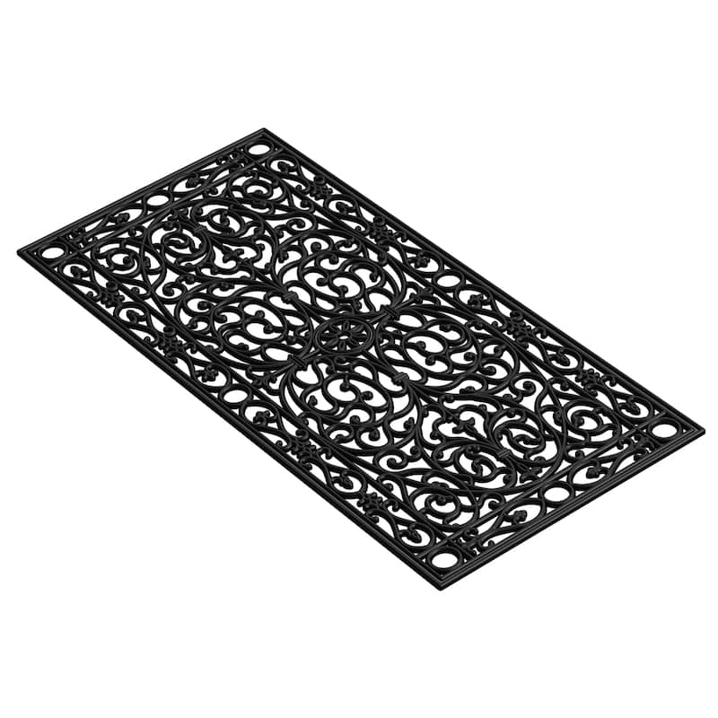 HomeRoots 22" X 48" Black Scrollwork Outdoor Rubber Door Mat - 22' X '48