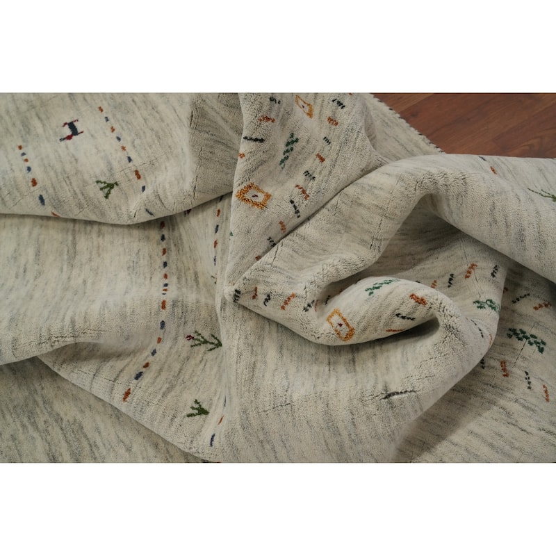 Hand Knotted Oriental 100% Wool Carpet Tribal Animal Pictorial Beige & Ivories Gabbeh Area Rug - 9' 10'' X 9' 9''