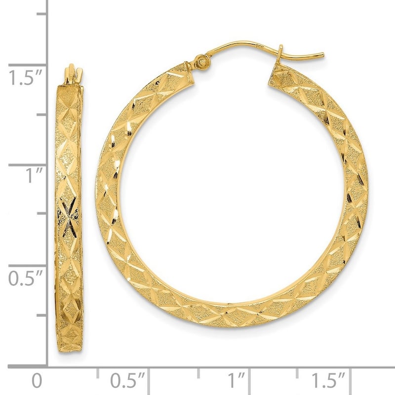 Curata 14k Yellow Gold Satin Sparkle Cut Squared-tube Hoop Earrings 36.18x3mm