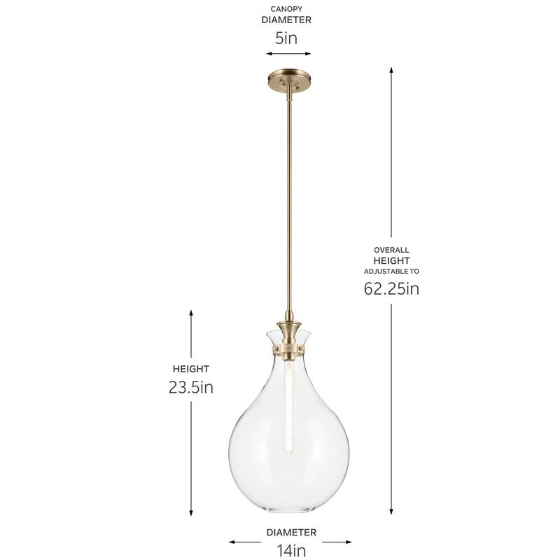 Kichler Lighting Laria 14 Inch 1 Light Pendant with Clear Glass in Champagne Bronze