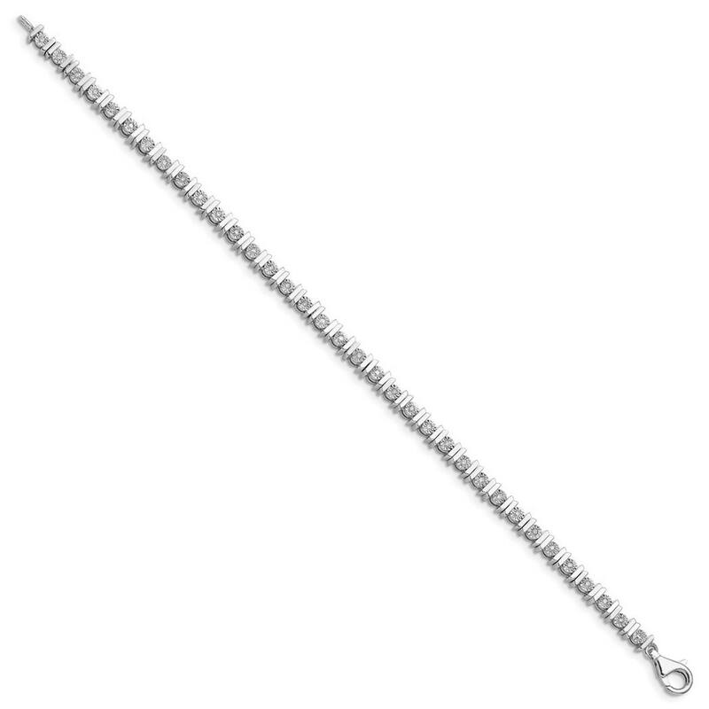 Curata 925 Sterling Silver Polished Lobster Claw Closure Diamond Tennis Bracelet