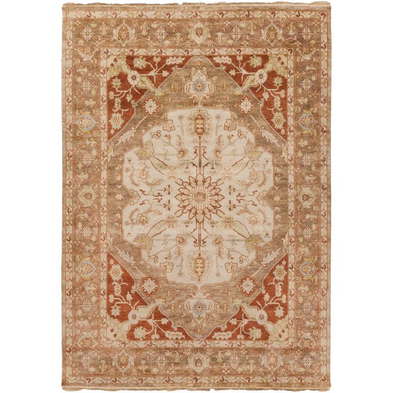 Hand-Knotted Tim Border New Zealand Wool Area Rug