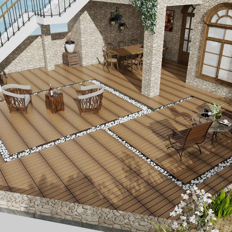 Patio Floor Tiles Pack of 22 WPC Wood-Plastic Composite Patio Deck Tiles DIY Interlocking Decking Tiles