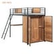 preview thumbnail 19 of 17, Black Twin Size Metal Wood Loft Bed with L-shaped Desk and Wardrobe