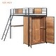 preview thumbnail 19 of 17, Black Twin Size Metal Wood Loft bed with L-shape Desk, Wardrobe, Fence and Ladder